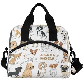 Mnsruu Lunch Bag, Puppy Dog Insulated Lunch Box Cooler with Shoulder Strap School Picnic Snack Water Resistant Thermal, Bottle Holder, PBA Free