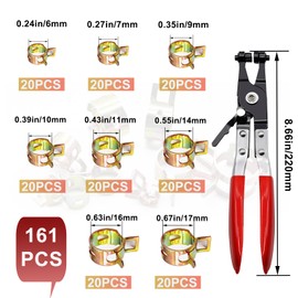Taiss 160PCS 6-17mm Spring Band Type Hose Pipe Clamp Assortment kit.Low Pressure Air Clip Clamp for Hose Fuel Silicone Vacuum Sleeving Hose Clamp (6mm 7mm 9mm 10mm 11mm 14mm 16mm 17mm)