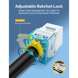 Enmane Cat6 Keystone Jack RJ45 Keystone Jack Tool-Less with Adjustable Ratchet Lock White(12-Pack)
