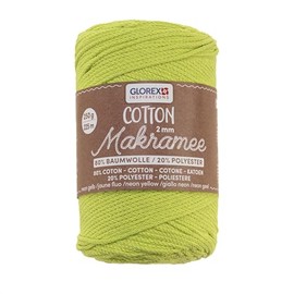 GLOREX 5 1008 34 - Macrame Cotton 2 mm, 250 g, Neon Yellow, Length 225 m, Triple Twist Cotton Yarn, 100% Cotton, for Crocheting, Knitting, Knotting and Designing