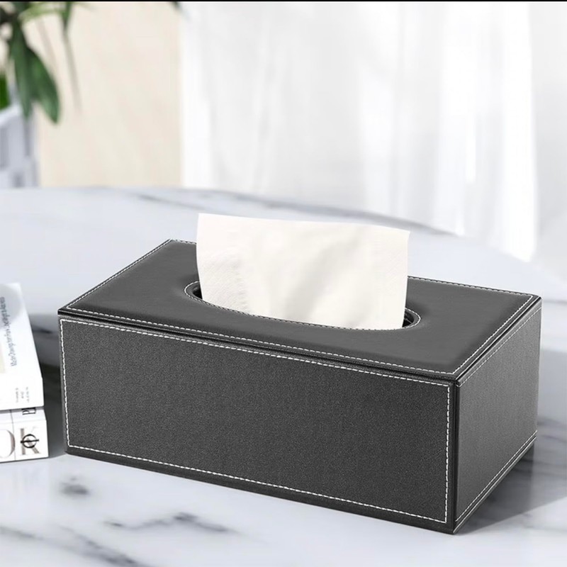 DRDGL Rectangular PU Leather Tissue Box Cover Holder, Minimalistic, Elegant