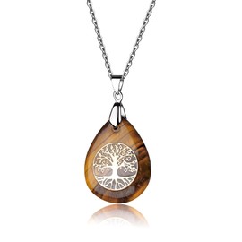 Thajaling Tiger Eye Stone Necklace Tiger's Eye Stone Healing Crystal Gemstone Pendant with Stainless Steel Chain Tree of Life Pendant 40 g, 0.98 x 1.37 x 0.19, Stone, Tigers Eye