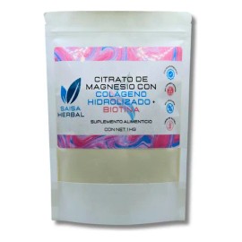 Saisa Herbal Citrato De Magnesio Colágeno Hidrolizado Biotina En Polvo Bolsa Con 1 Kg. Sabor Natural