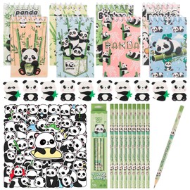 78-Piece Panda Party Gift Set, Panda Children's Birthday Party Bag Gift, 8 Mini Notepad + 10 Pencils + 10 Erasers + 50 Stickers, Panda Stationery Gifts for Children