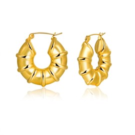 CANDYFANCY Chunky Gold Hoop Earrings for Women Lightweight drop dangle earrings Bamboo hoop Fashion Jewelry for Women
