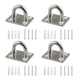 4 Sets Heavy Duty Pad Eye Plate M5 Stable Ring Hook with Screws Stainless Steel U-Shaped Wall/Ceiling Mount Hook Tie Rings for Horses Yoga Training Swings Hammock Hanging