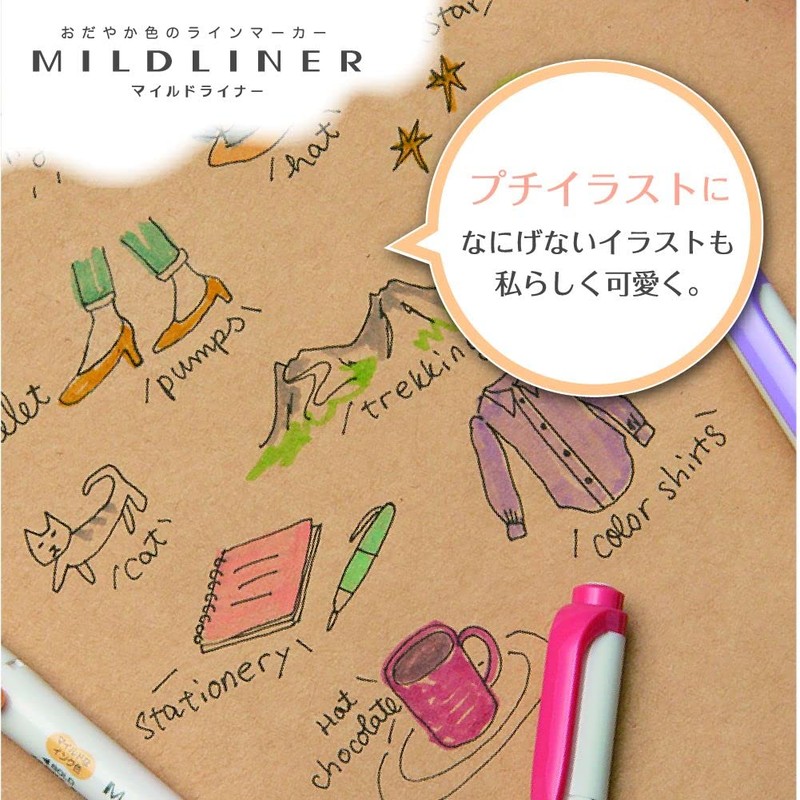 Zebra WKT7-5C-RC-N Mild Liner, Japanese Mild Color, Water-based, Set of
