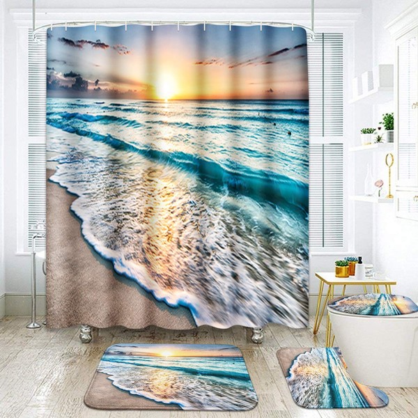 ArtSocket 4 Pcs Shower Curtain Set Beautiful Sunrise Over Sea