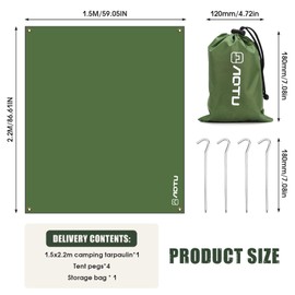 Jeinbuil Tent Tarp Waterproof 2.2 x 1.5 m Tent Underlay Camping Tent Tarp with Carry Bag and 4 Pegs for Ourdoor Camping