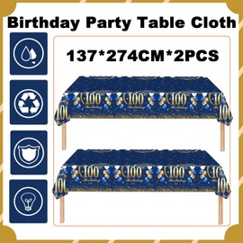 2Pcs Navy Blue Happy 1000th Birthday Party TableCloth,137*274cm Plastic Blue and Gold 100th Table Cloth for Man Men Him Birthday Table Decorations Disposable Party Tablecovers for 100 Birthday Party