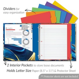 Cute 3 Ring Binder 1 Inch - Decorative Three Ring Binder Organizer for Letter-Size Paper, 1 Inch Binder with Dividers & Stickers, Durable Hardcover Binder for School, Office, Home (Navy Marble)