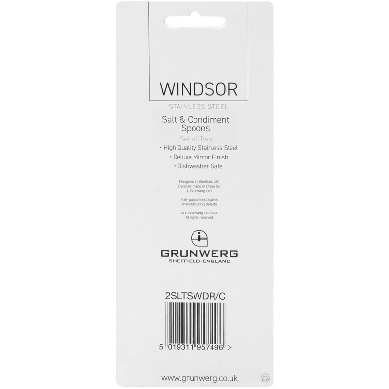 Grunwerg Windsor Carded 2-Piece Salt Spoon Set 2SLTSWDR/C, 18/0 Stainless