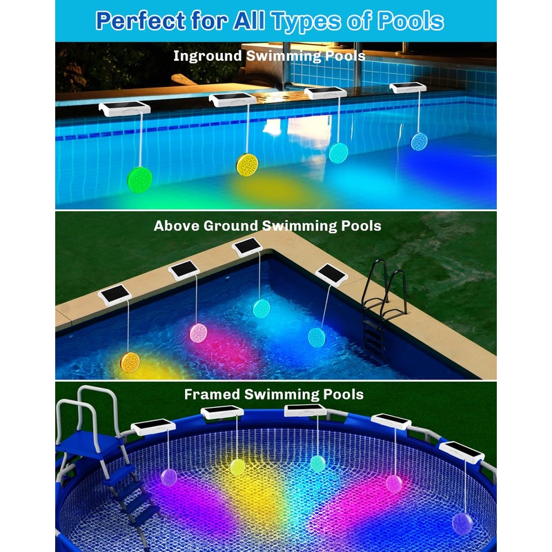 Pool Lights, Upgraded Solar Submersible LED Lights with Remote, 4.55