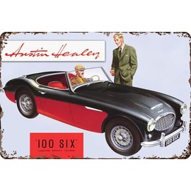 LUCKYLINDE Retro Tin Sign Suitable for Austin Healey Vintage Car Fans and Lovers, Workshop and Garages Sign, 20 x 30 cm - 100 Six V2