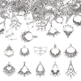 Spritewelry 60 Pcs Tibetan Antique Silver Chandelier Component Links Earring Filigree Chandelier Links Charms Teardrop Triangle Alloy Hollow Filigree Pendants for Dangle Earring Making