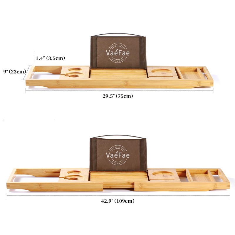VaeFae Bamboo Bathtub Caddy Tray, Expandable Bath Tray for Tub
