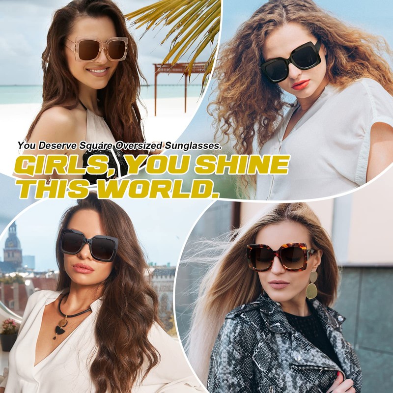 GQUEEN Oversized Sunglasses Women's Retro Vintage Square UV400, 1.1 black-red