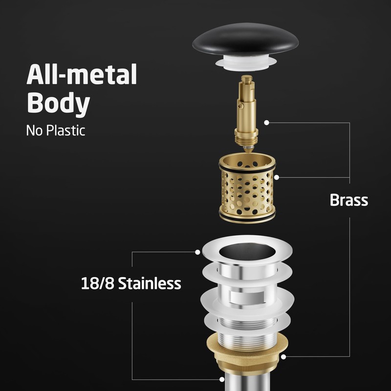 Ceramic Cap Sink Drain Strainer with Overflow, KES Black Bathroom