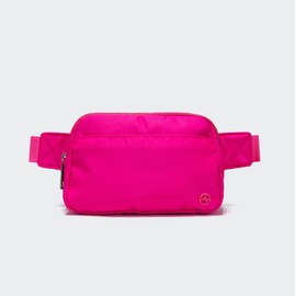 Pander Everywhere Belt Bag for Women, 5 Zipper Pockets RPET Polyester Crossbody Fanny Pack Purse (Sonic Pink).