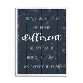 Stupell Industries Don't Be Afraid Blue Wood Texture Inspirational Word, Design by Daphne Polselli White Framed Wall Art, 16 x 20