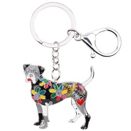 NEWEI Floral Enamel Cute Boxer Dog Keyring Key Ring for Women Girls Bag Purse Charms, black