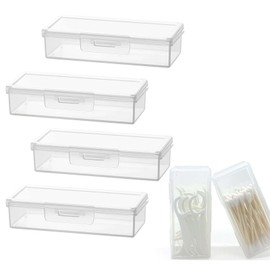 VIDSTW Cotton Buds Container for Travel with Dustproof Lid Transparent Cotton Buds Box Storage Portable Small Cotton Buds Dispenser for Toothpicks Cotton Swabs (Pack of 4)