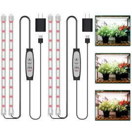 LPMZMBL 2 Bars Grow Light Strip,16 in Grow Lights for Indoor Plants Full Spectrum, 6000k Sunlike Plant Light with Upgrade Timer 6/12/18 Hrs, 5 Dimmable Levels for Hydroponics, Seed Starting (2 Pack)