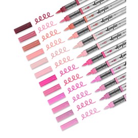 Mifuner Acrylic Paint Pens Set,12Colors Soft Brush Tip Acrylic Paint Markers, Direct-Liquid Ink System,Colored Marker Pen for Rocks,Wood,Ceramic,Canvas, Eggs DIY Painting Art Supplies.Pink