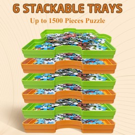 Bullglesup Puzzle Sorting Trays, Plastic Jigsaw Accessory Up to 1500 Pieces, Stackable Organization Portable Sorter Holder, 7.8 x 7.8 inch (Pack of 6)