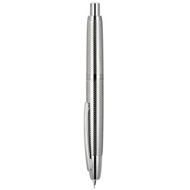 Jinhao 10 Series Press Fountain Pen Wavy Bright Chromium Retractable Fine Nib with Ink Converter and Metal Pen Box Set (Silver Clip Version)