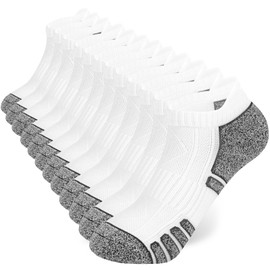 vvfxx White Trainer Socks for Mens, Ankle Cushioned Running Socks, Cotton Low Cut Breathable Arch Support Socks for Sports Cycling Running,6 Pairs,(9-11)