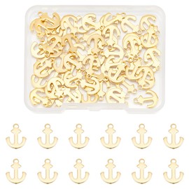 UNICRAFTALE Pack of 60 18 K Gold-Plated Anchor Pendants, Stainless Steel Nautical Pendants, Golden Anchor, Ship Sign, Naval Voyager Pendant, Metal Sailor Pendant, 12 mm Long, for DIY Jewellery Making,