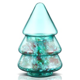 Sliner Christmas Tree Candy Jars Glass Cookie Jars with Lids Lovely Christmas Tree Jar Bowl Food Storage Container for Xmas Festival Holiday Party Gift Table Decoration (Green,7.09 x 4.33 Inch)