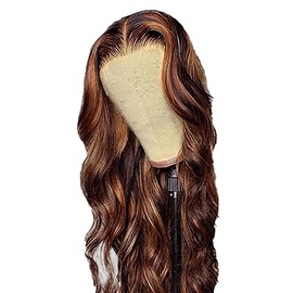 AiPliantfis Body Wave Human Hair Wig, Brown, 4x4 Real Hair Wig, Women's P430 Highlight, Glueless Human Hair with Natural Hairline, Free Part, Bleached Knots, Brazilian Remy Hair, 14 Inches (35.5 cm)