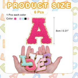 sourcing map Chenille Letter Patches 3.3" Alphabet A Iron on Embroidered Patch Sew on Letter Stickers Applique for Repairing Clothing Jeans Shoes Hats DIY(Multicolored, Pack of 6)