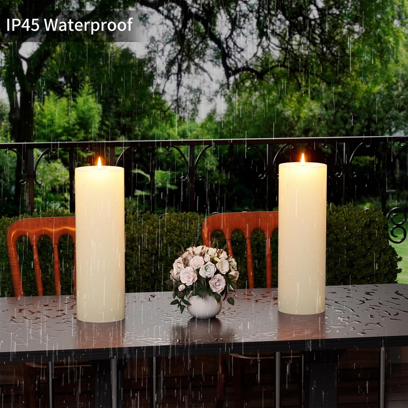 12" x 4" Large Outdoor Candles with Timer Waterproof Flickering