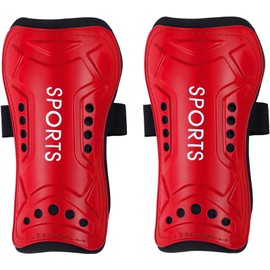 Football Shin Pads, Kids Youth Shin Guards Beginner Elite Athlete Perforated Breathable Shin Pad for Boys And Girls Football Games Leg Calf Protective Gear (6-15 years) (Red)