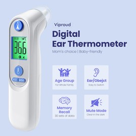 Highly Accurate Ear Thermometer, Digital Ear Thermometer for Kids and Adults, Baby Thermometer, Memory Recall, Fever Alarm and 21 Disposable Probe Covers