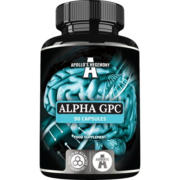 Alpha-GPC 600mg per Daily Dose - 90 Vegan Choline Capsules - 99% Choline Alfoscerate Dietary Supplement - Lipid Choline - Memory and Concentration Capsules - by Apollo's Hegemony