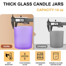 SHOWIN 14 OZ Thick Candle Jars for Making Candles 12 Pcs, 3 Wick Empty Jars with Wood Lids for Candle Making, Sample Container, Frosted Purple