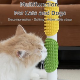 4-Pack Silicone Cat Brush Set, Pet Scratcher and Massager – Adjustable Pet Deshedding Brush, Bath Brush for Cats and Dogs, Suitable for Furniture Legs & Corners (4PCS (2 Yellow + 2 Green))