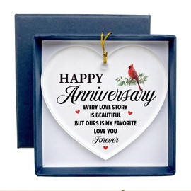Happy Anniversary Acrylic Sign, Acrylic Sign Gift, Valentines Day Gift for Boyfriend Girlfriend Husband Wife, Anniversary Heart Sign Keepsake, Cardinal Wall Art, Heart Shaped Acrylic Sign