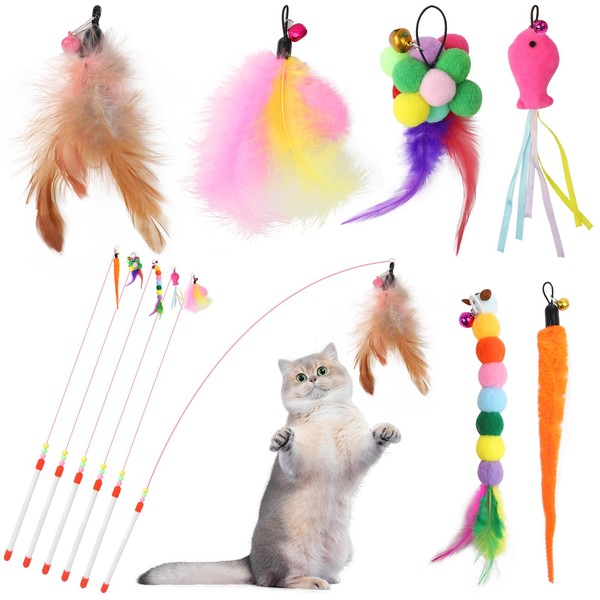 YFLeomry 6 Pieces Cat Toy Self-Activity with Feather, Cat Angel