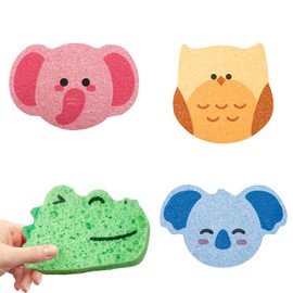 WOLMIK Baby Bath Sponges - 4 PCS Baby Sponges for Bath, Animals Shapes Natural Bath Massage Sponges for Newborns, Soft Bath Sponges Set for Kids, Baby Skin Bath Shower Sponges for Toddlers, Infants