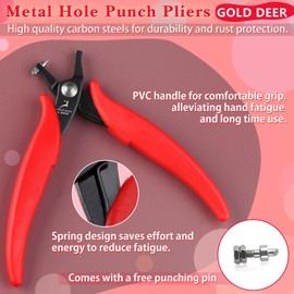 GOLD DEER 1.8mm Short-Jaw Metal Jewelry Making Pliers with One Replacement Pin - Round Hole Punchers