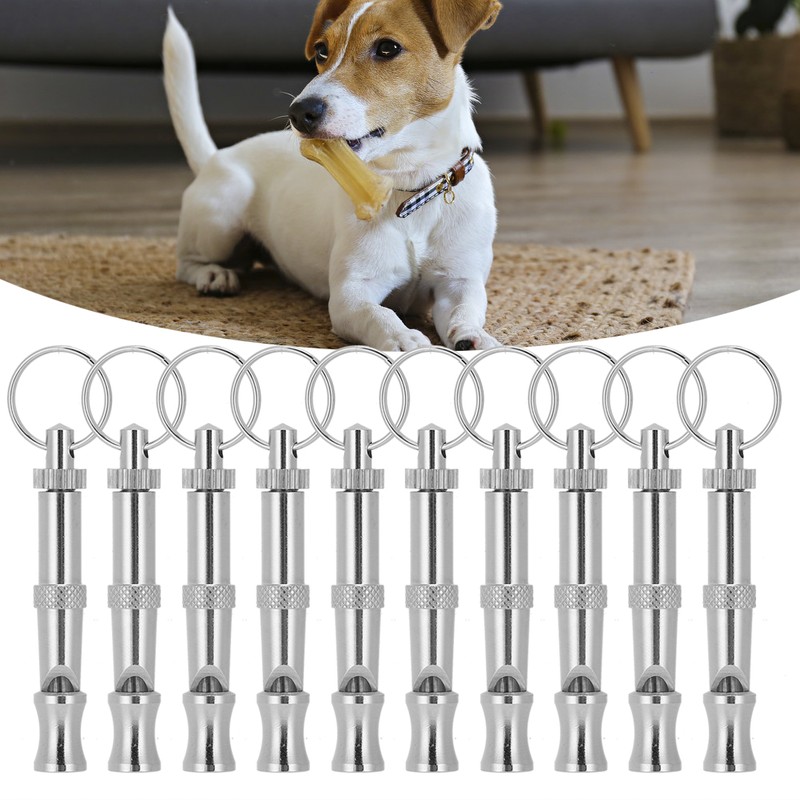 10PCS Adjustable Dog Whistle Trainer Sound Waves Stainless Steel Pet