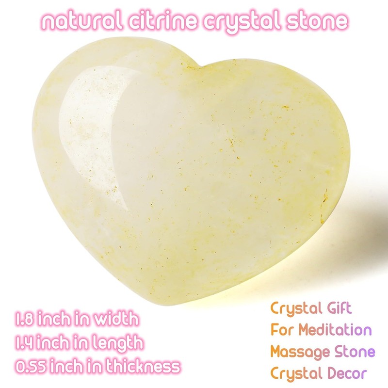 XIANNVXI 45mm Citrine Crystal Heart Stone Citrine Crystal Gemstone 1.8"