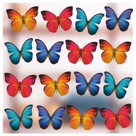 16 Large Butterfly Window Sticker Decorations - Beautiful Double Sided Static Cling Decals - Anti Collision Bird Strike Stickers