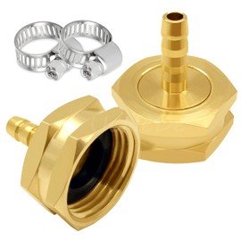 Uenede 2PCS Brass 1/4" Barb x 3/4"GHT Female Garden Hose End Connector Splicer Mender Repair Fitting Include Clamps