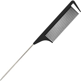 9.3'' Rat Tail Comb for Hair Stylist, Parting Combs for Braiding hair, Rattail Comb with Metal Stainless Steel Pintail for Sectioning, Teasing and Styling (Black)